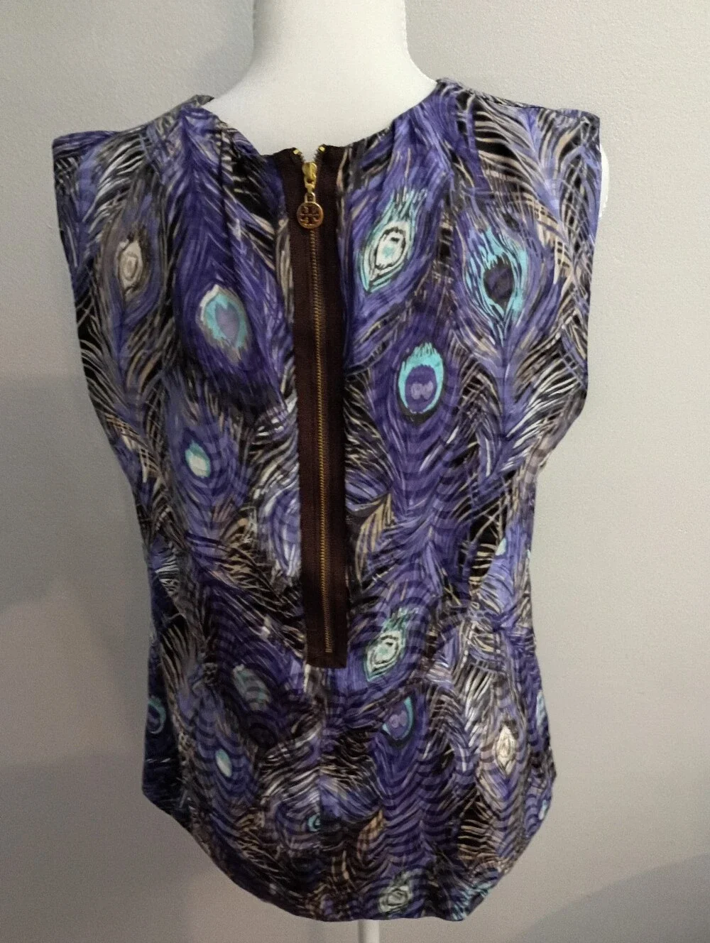 Tory Burch Purple and Teal Peacock-Print Sleeveless Camisole